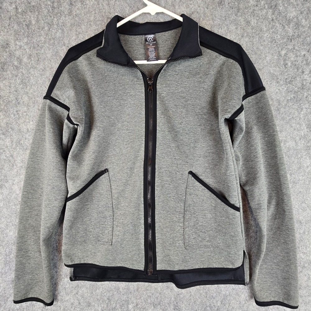Champion C9 Track Jacket Womens XS Gray Black Full Zip Mock Neck Activewear